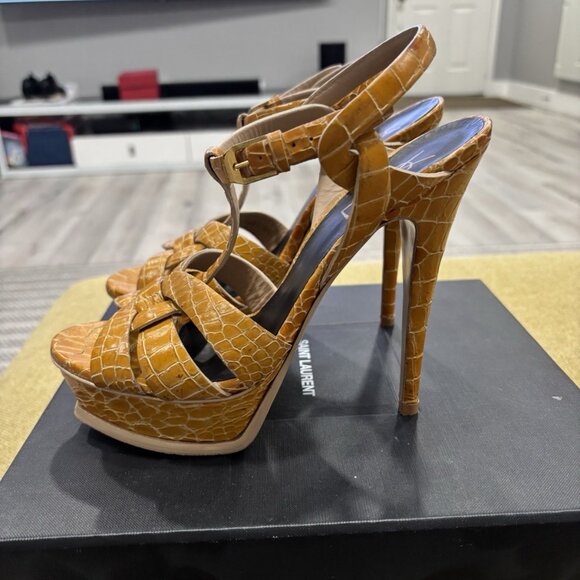 YSL Saint Laurent Tribute High Heels Croc Embossed Yellow - Picture 2 of 5